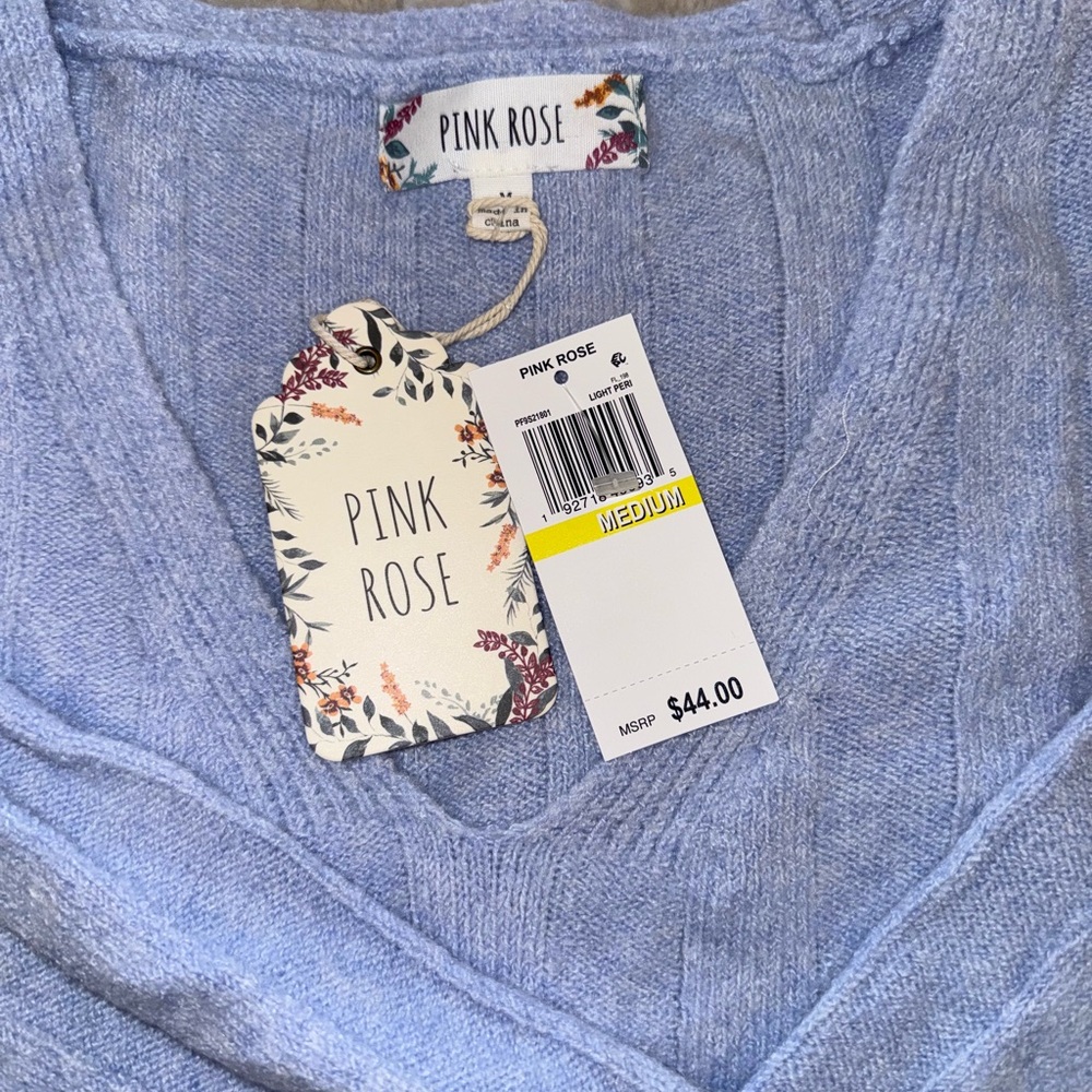 Pink Rose Women's Light Blue V-Neck Sweater